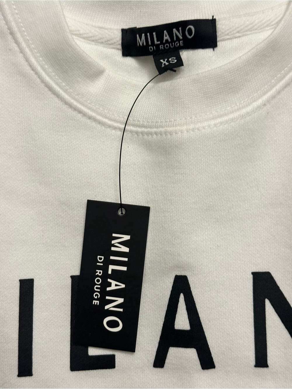 Milano Di Rouge Men's White Crewneck Sweatshirt with Black Logo - Picture 3 of 3
